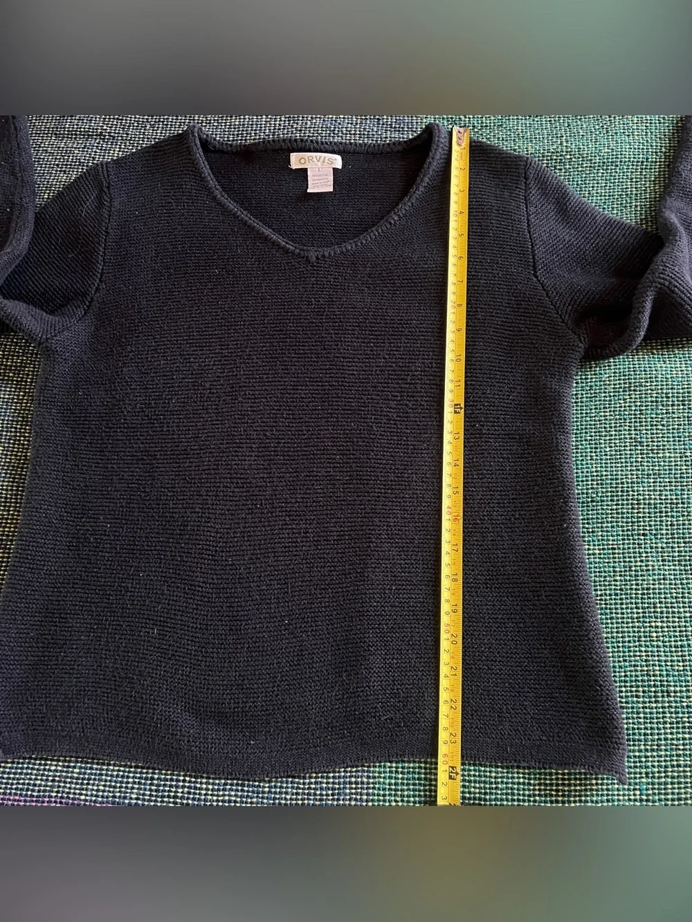 Orvis Cotton Blend V-Neck Dark Blue Gray Knit Sweater, Late 90s, Size Large